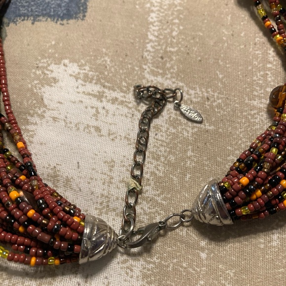 EsMor Orange Brown Multi Strand Glass Seeded Beaded 15” Necklace W/ 3” Extender - Picture 8 of 11